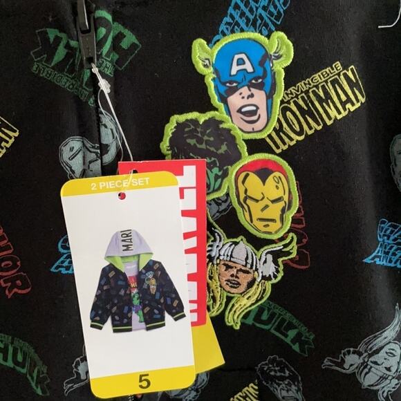Marvel Kids' Hoodie Black Grey Jacket and Tee Set sizes 4 NWT - Picture 3 of 5